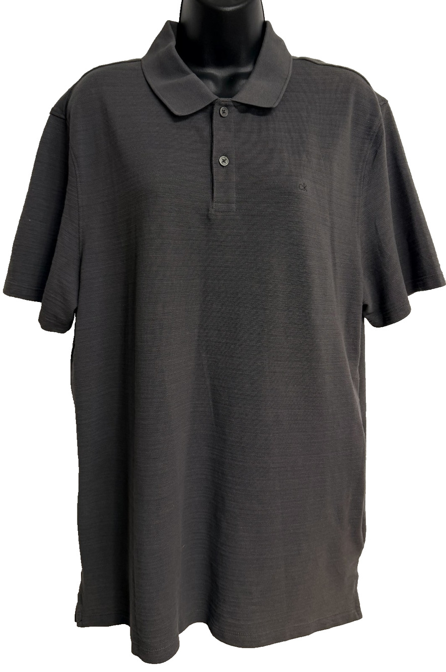 Calvin Klein Polo Shirt Men's Large Deep Slate Pique Cotton Short Sleeve NEW